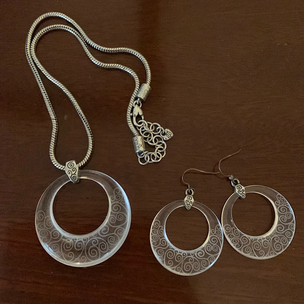 Clear Brighton necklace with hoop earrings. Very versatile, spring/summer
